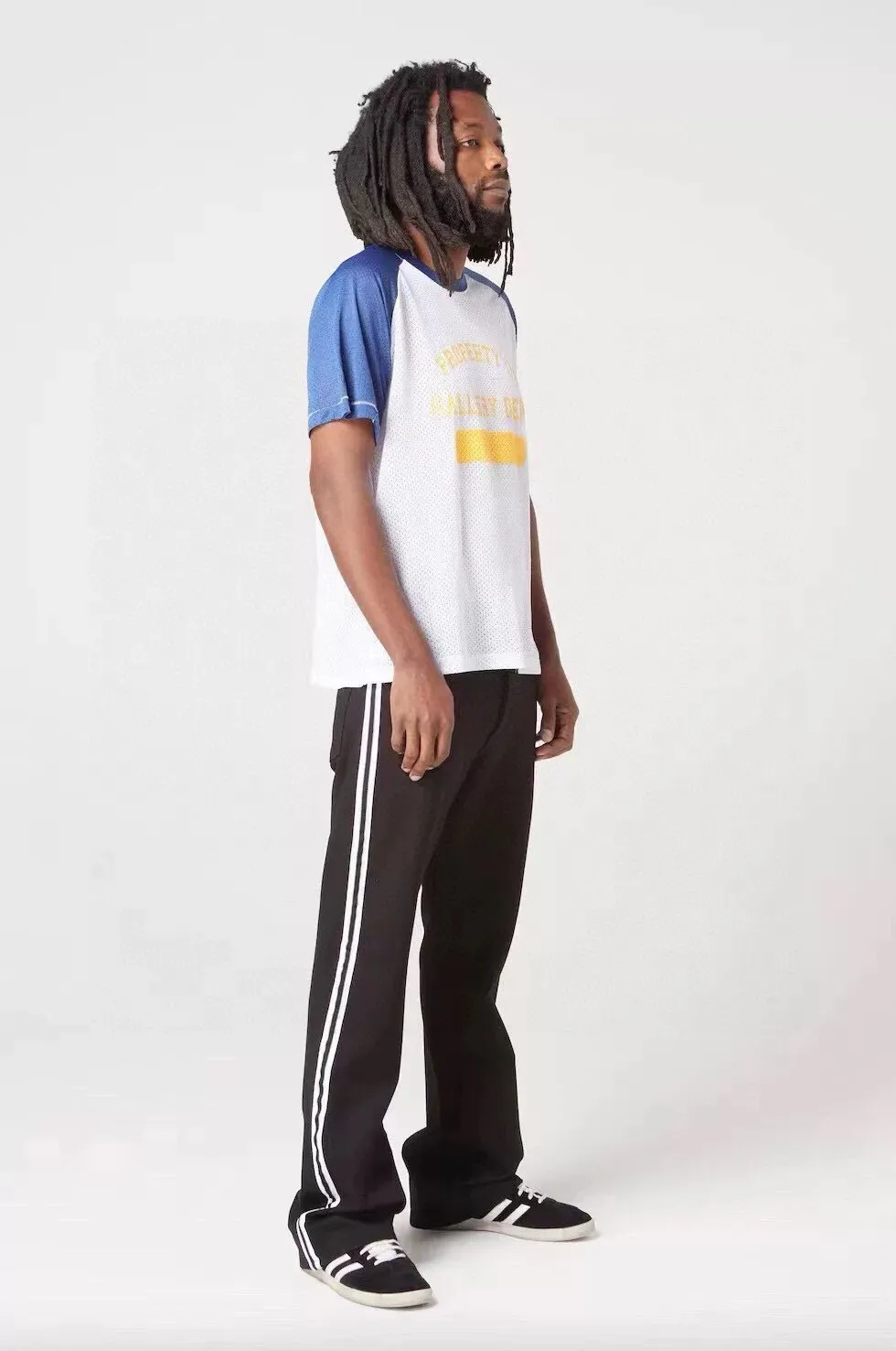-Size upper body P220#G78 GALLERY DEPT. Three-bar white striped jeans are the trendy American loose trousers for men and women in the casual group. Color: black Size: S-XXL (corresponding to 28-36)